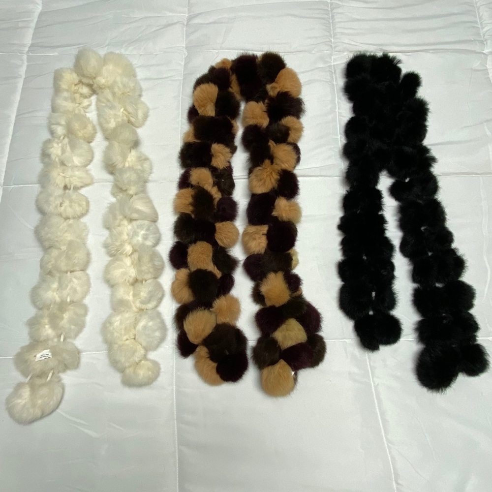 3 Genuine Rabbit Fur Scarves Bundle